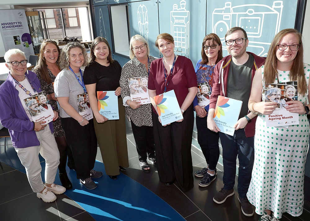 Partners from the Age Friendly Alliance celebrating the launch of the first Age Friendly Strategy and Action Plan for MEA:  L-R: Wenda Gray (Volunteer Now), Margaret Purdie (Northern Health & Social Care Trust), Alison Adams (Alzheimers NI), Jenny Marshal