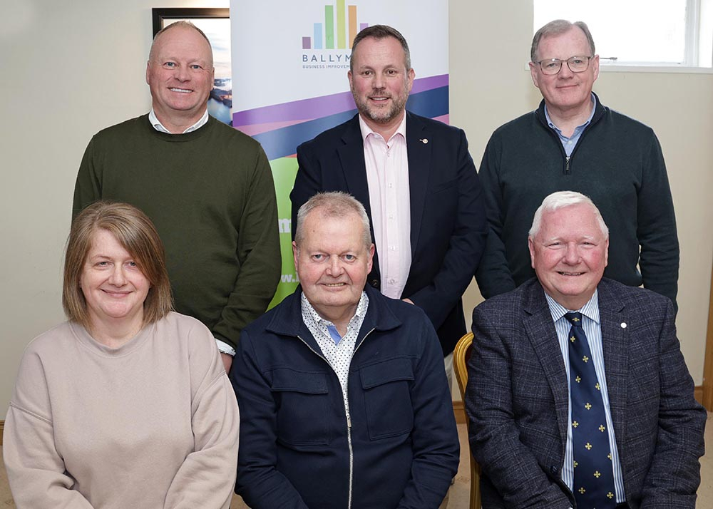 Ballymena Business Improvement District (BID) Board Members  (Back row – left to right) Hugh Black, Roy Smyth, Thomas McKillen Front row – left to right) Aileen McGarry, Stephen Reynolds, James Perry MBE