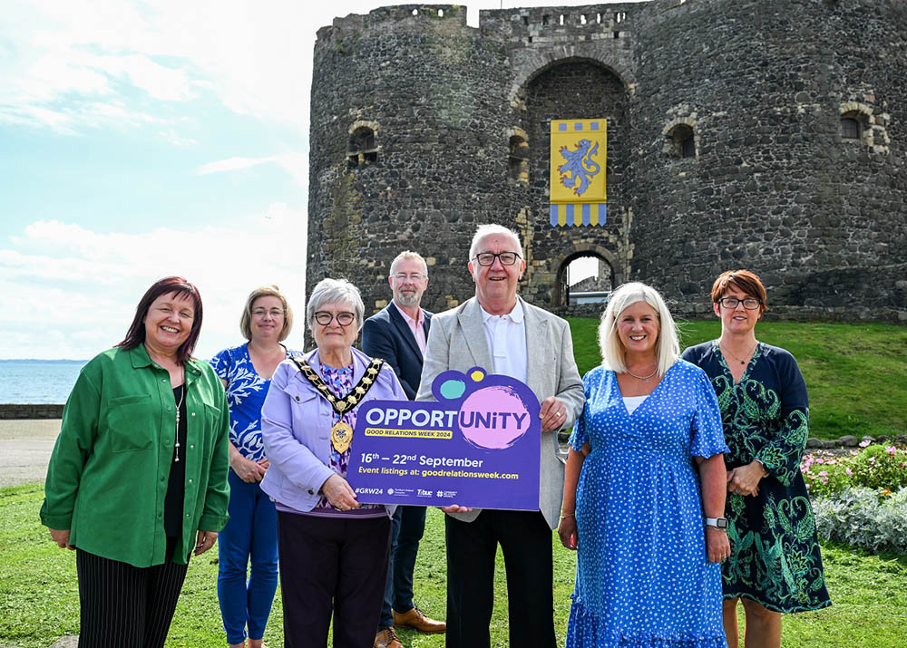 Julie McCormack, Good Relations The Executive Office; Alison Kane DEA Officer (Carrick Castle); Mayor of Mid and East Antrim Alderman Beth Adger MBE; Peter Day Chair Community Relations Council; Martin McDonald Director of Engagement Community Relations C