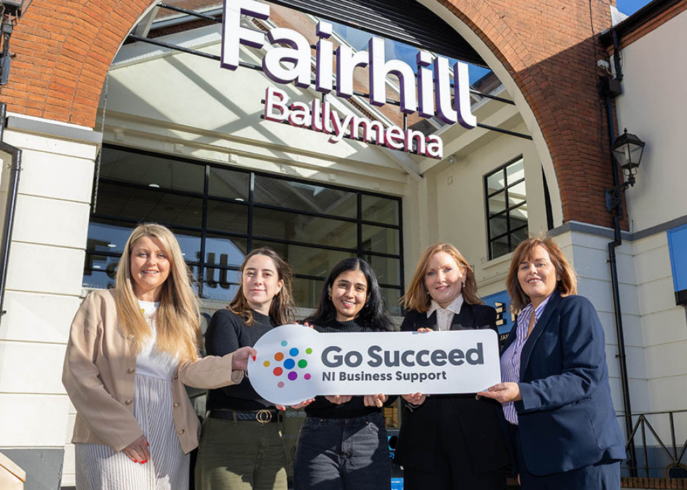 (L-R) Laura McCourt MEABC Business Client Manager; Martina Coleman and Archhanaa Sivakumar from Climate Essentials; Ursula O’Loughlin MEABC Head of Economic Development and Fairhill Shopping Centre Manager Valerie McLernon