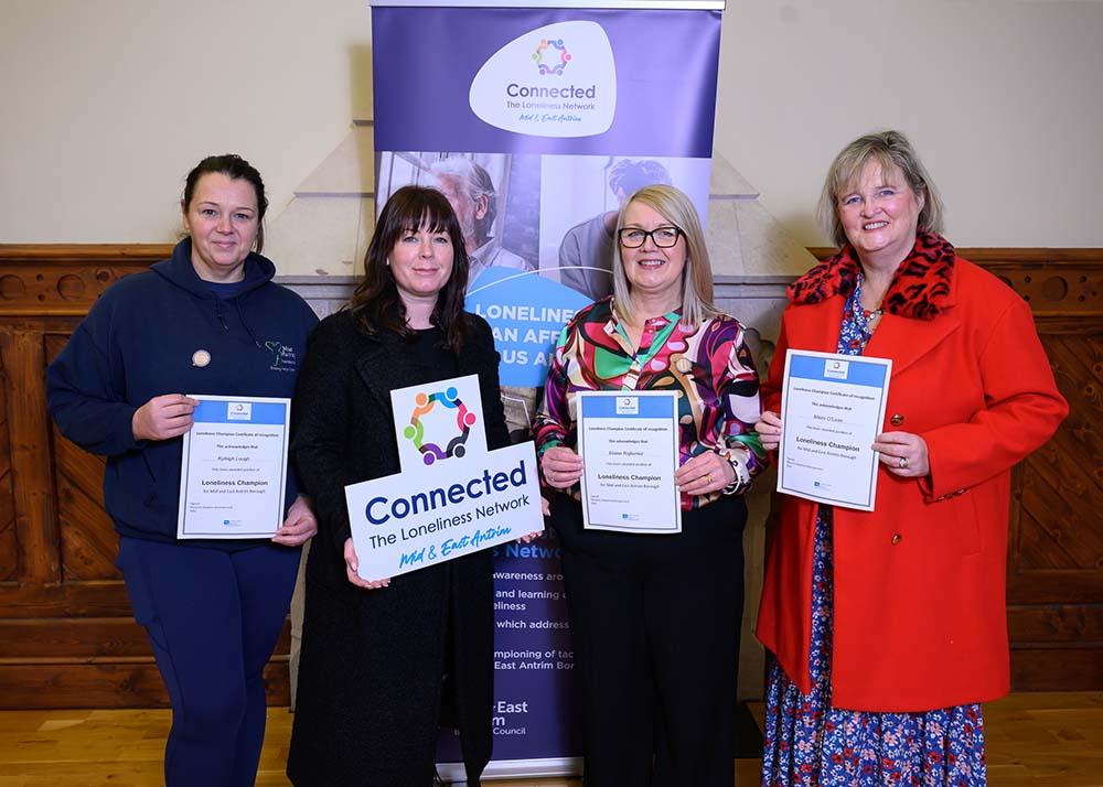 Photo caption: (l-r) Kyleigh Lough, Mae Murray Foundation, Sabrina Lynn Northern Health and Social Care Trust, Elaine Rajkumar, Good Morning Carrickfergus, Máire O’Loan Glenravel GAA