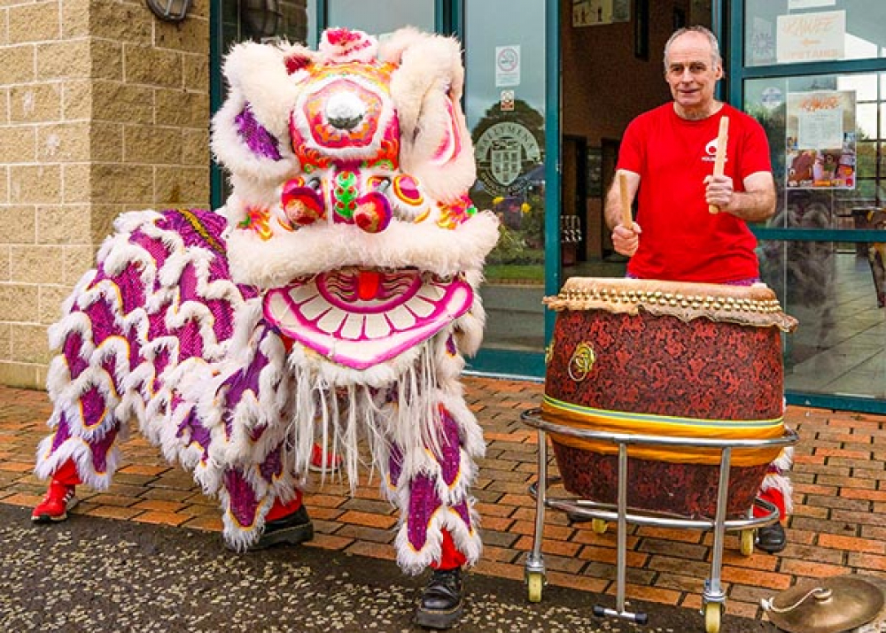 Chinese dragon and drummer
