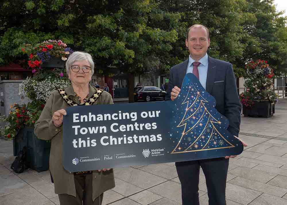 Pictured is Communities Minister, Gordon Lyons MLA with Mayor of Mid and East Antrim, Alderman Beth Adger MBE.