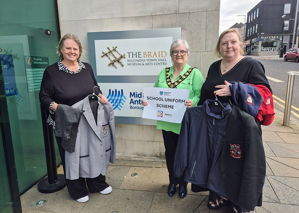 Mayor of Mid and East Antrim, Alderman Beth Adger MBE, with Michele Campbell from MEA Community Hub and Catherine Black MEA Council.